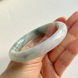 57.5mm A-Grade Natural Lavender Green Floral Jadeite Modern Round Bangle No. 600156