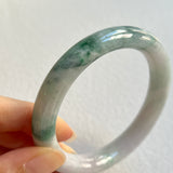 57.5mm A-Grade Natural Lavender Green Floral Jadeite Modern Round Bangle No. 600156