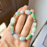 A-Grade Natural Multi-Colour Jadeite Pebble Bean Beaded Bracelet No.190451