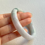 57.5mm A-Grade Natural Lavender Green Floral Jadeite Modern Round Bangle No. 600156