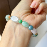 A-Grade Natural Multi-Colour Jadeite Pebble Bean Beaded Bracelet No.190451