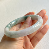 57.5mm A-Grade Natural Lavender Green Floral Jadeite Modern Round Bangle No. 600156