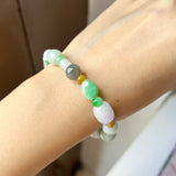 A-Grade Natural Multi-Colour Jadeite Pebble Bean Beaded Bracelet No.190451