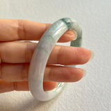 57.5mm A-Grade Natural Lavender Green Floral Jadeite Modern Round Bangle No. 600156