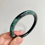 SOLD OUT: 61.8mm A-Grade Natural Black Bluish Green Modern Round Bangle No. 152026