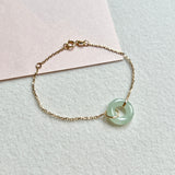 Icy A-Grade Natural Light Green Jadeite Bagel Bracelet No.190453