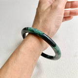 SOLD OUT: 61.8mm A-Grade Natural Black Bluish Green Modern Round Bangle No. 152026