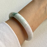 57.5mm A-Grade Natural Lavender Green Floral Jadeite Modern Round Bangle No. 600156