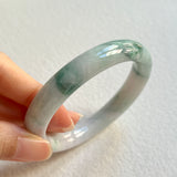 57.5mm A-Grade Natural Lavender Green Floral Jadeite Modern Round Bangle No. 600156