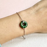 A-Grade Natural Dark Green Jadeite Bagel Bracelet No.190444