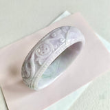 59.4mm A-Grade Natural Lavender Green Modern Round Bangle (With Carving) No. 151263