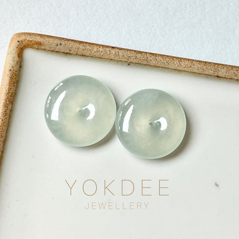 24.4 cts Icy A-Grade Natural  Light Green Jadeite Donut Pair No.180822