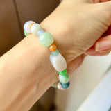 A-Grade Natural Multi-Colour Jadeite Pebble Bean Beaded Bracelet No.190451