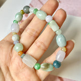 A-Grade Natural Multi-Colour Jadeite Pebble Bean Beaded Bracelet No.190451