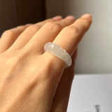 17.2mm Icy A-Grade Natural Jadeite Joseon Ring Band With Plum Blossom Flowers Carving No.162397