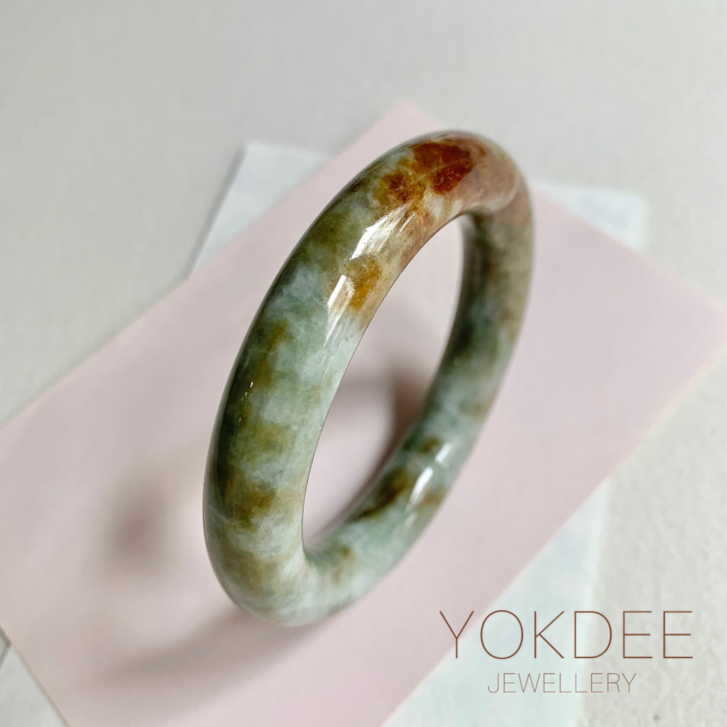 54mm A-Grade Natural Bluish Green Brown Traditional Round Bangle No. 152027