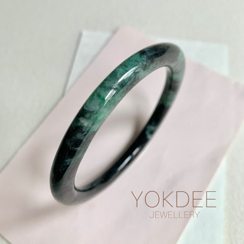 SOLD OUT: 61.8mm A-Grade Natural Black Bluish Green Modern Round Bangle No. 152026