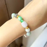 A-Grade Natural Multi-Colour Jadeite Pebble Bean Beaded Bracelet No.190451