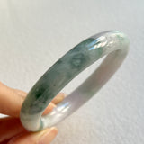 57.5mm A-Grade Natural Lavender Green Floral Jadeite Modern Round Bangle No. 600156