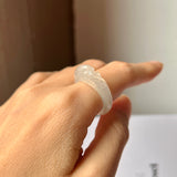 17.2mm Icy A-Grade Natural Jadeite Joseon Ring Band With Plum Blossom Flowers Carving No.162397