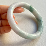 57.5mm A-Grade Natural Lavender Green Floral Jadeite Modern Round Bangle No. 600156