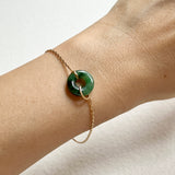 A-Grade Natural Floral Imperial Green Jadeite Bagel Bracelet No.190443