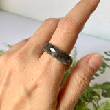 19.1mm A-Grade Natural Black Jadeite Abacus Ring Band (Faceted) No.162000