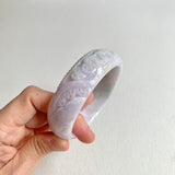 59.4mm A-Grade Natural Lavender Green Modern Round Bangle (With Carving) No. 151263