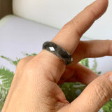 19.1mm A-Grade Natural Black Jadeite Abacus Ring Band (Faceted) No.162000