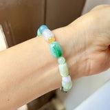 A-Grade Natural Multi-Colour Jadeite Pebble Bean Beaded Bracelet No.190451