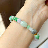 A-Grade Natural Multi-Colour Jadeite Pebble Bean Beaded Bracelet No.190451