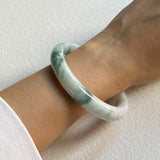 57.5mm A-Grade Natural Lavender Green Floral Jadeite Modern Round Bangle No. 600156