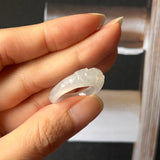 17.2mm Icy A-Grade Natural Jadeite Joseon Ring Band With Plum Blossom Flowers Carving No.162397