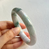 57.5mm A-Grade Natural Lavender Green Floral Jadeite Modern Round Bangle No. 600156