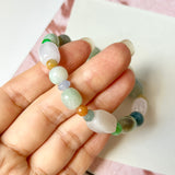 A-Grade Natural Multi-Colour Jadeite Pebble Bean Beaded Bracelet No.190451