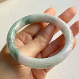 57.5mm A-Grade Natural Lavender Green Floral Jadeite Modern Round Bangle No. 600156