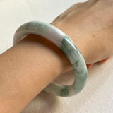 57.5mm A-Grade Natural Lavender Green Floral Jadeite Modern Round Bangle No. 600156