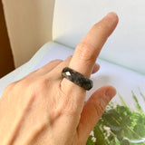 19.1mm A-Grade Natural Black Jadeite Abacus Ring Band (Faceted) No.162003