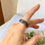 19.1mm A-Grade Natural Black Jadeite Abacus Ring Band (Faceted) No.162003