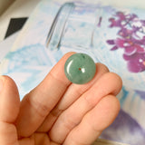 A-Grade Natural Bluish Green Jadeite Donut Pendant No.172507