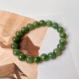 10.6mm A-Grade Natural Dark Green Jadeite Beaded Bracelet No.190439