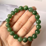 10.6mm A-Grade Natural Dark Green Jadeite Beaded Bracelet No.190439