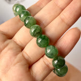 10.6mm A-Grade Natural Dark Green Jadeite Beaded Bracelet No.190439