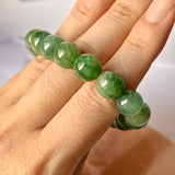 10.6mm A-Grade Natural Dark Green Jadeite Beaded Bracelet No.190439