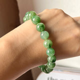 10.6mm A-Grade Natural Dark Green Jadeite Beaded Bracelet No.190439