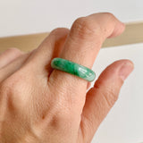 17.3mm A-Grade Natural Moss On Snow Jadeite Ring Band No. 162458