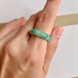 17.3mm A-Grade Natural Moss On Snow Jadeite Ring Band No. 162458