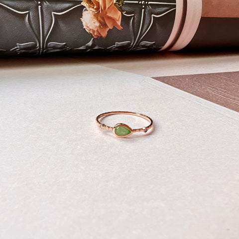 16.4mm A-Grade Natural Green Jadeite Dainty Bead Ring (Pear) No.162402