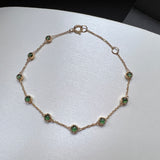 Icy A-Grade Natural Imperial Green Jadeite Petite Dolly Bracelet (Champagne) No.190436