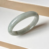 51.3mm A-Grade Natural Bluish Green Floral Jadeite Modern Oval Bangle No. 152014